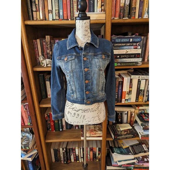 Eileen Fisher cropped denim jacket with bronze buttons sz xs New no tags - Picture 1 of 4